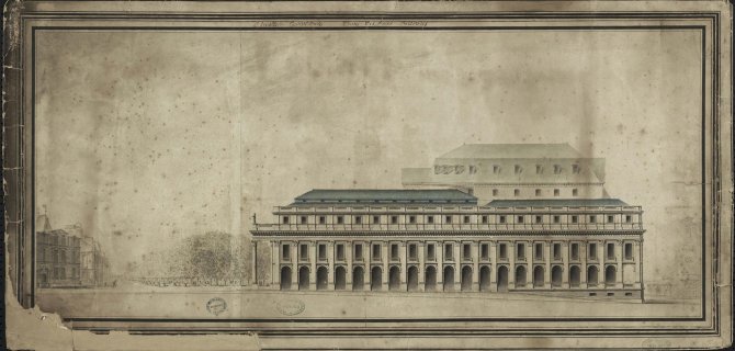 Un dessin d'archive du grand théâtre de Bordeaux.