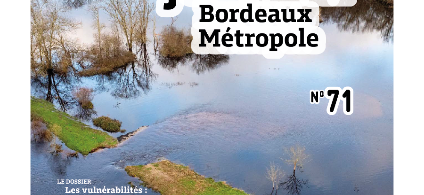 Couverture du Journal 71 de Bordeaux Métropole - 3e trimestre 2025 - Vue de hauteur des marais et habitations