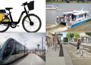 Photos des différentes offres Keolis : vélo, bateau, tramway, bus