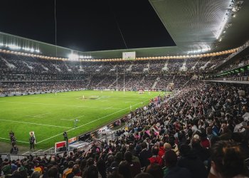 Vue des tribunes et de la pelouse du stade Atlantique lors d'un match de rugby du TOP14