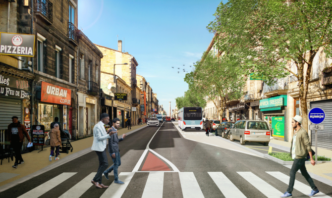 Projection du bus express Cours de la Marne à Bordeaux