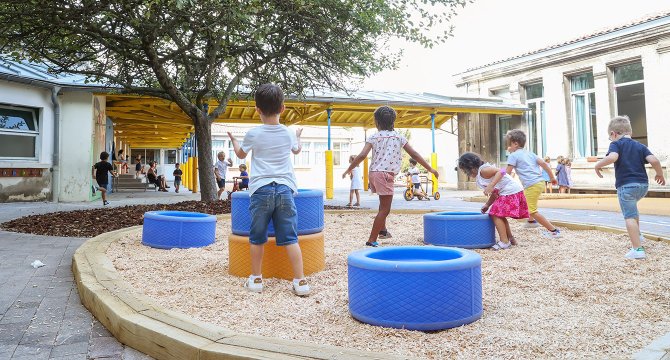 Enfants jouant dans une cour d'école à Bordeaux