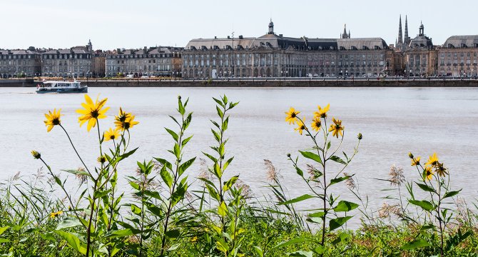 Place de la Bourse à Bordeaux vue depuis la rive droite avec vue sur la Garonne