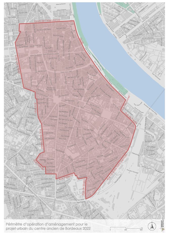 Vue du périmètre d'intervention du projet dans bordeaux centre