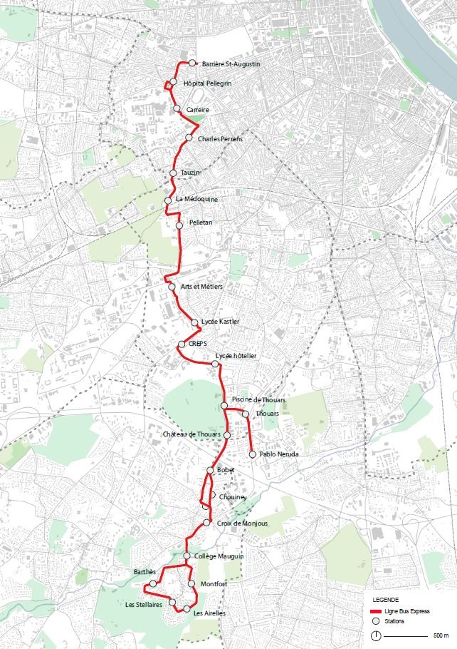 Tracé de la ligne Pellegrin Thouars Malartic