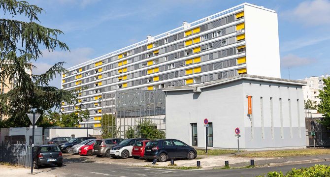 Bibliothèque et bâtiment Pleyel (Aquitanis), juin 2023