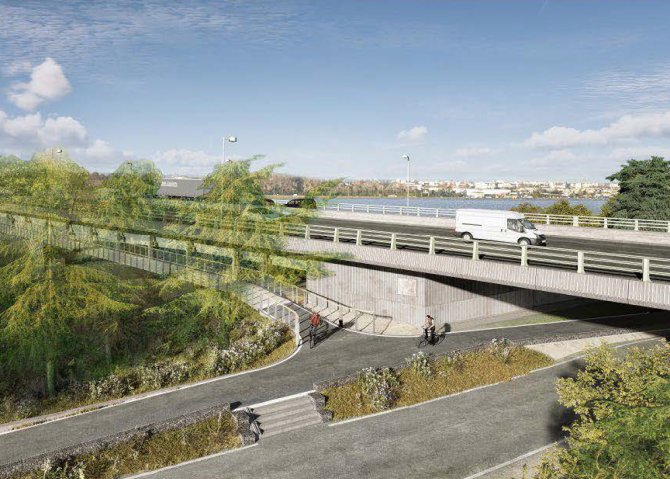 Illustration de la voie d'accès à la future passerelle François Mitterrand en rive droite