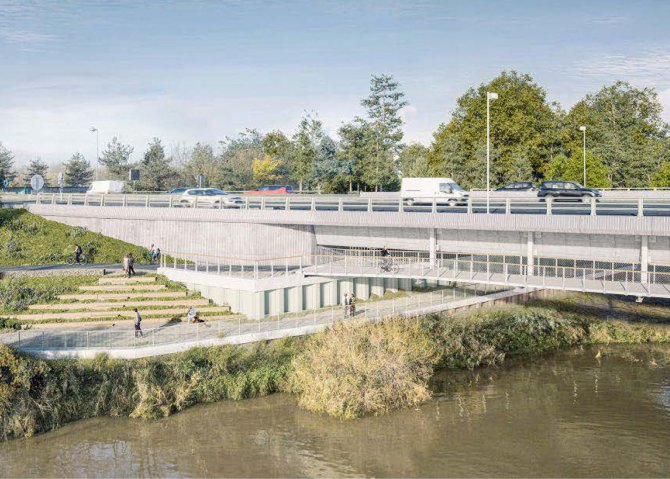 Illustration de la voie d'accès à la future passerelle François Mitterrand en rive gauche