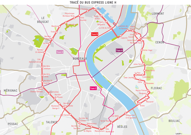 Plan du tracé de la future ligne de bus express H