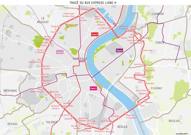 Tracé de la future ligne circulaire de bus express H