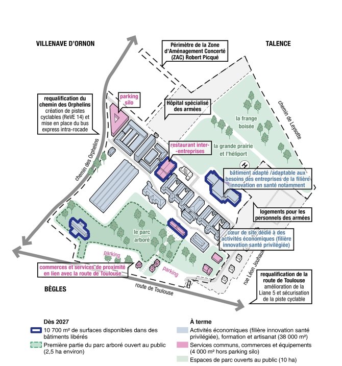 Plan des bâtiments du site Robert Picque sous schema
