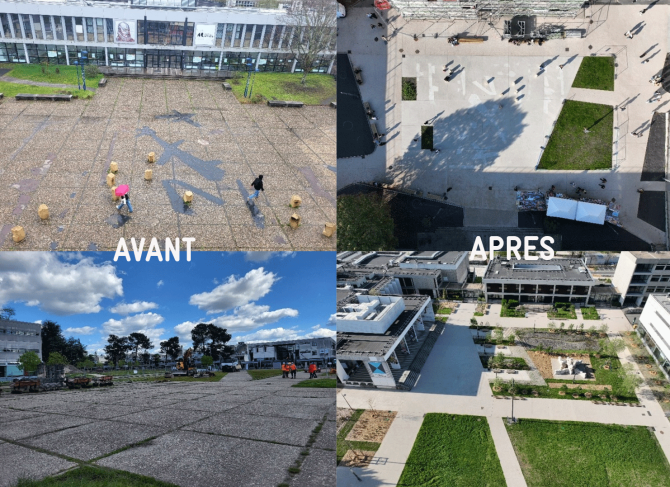 Photo avant-après de l'aménagement de l'Opération Campus Bordeaux