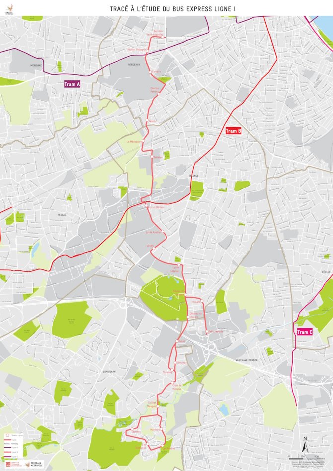 Tracé bus express - Ligne I - Aout 2026